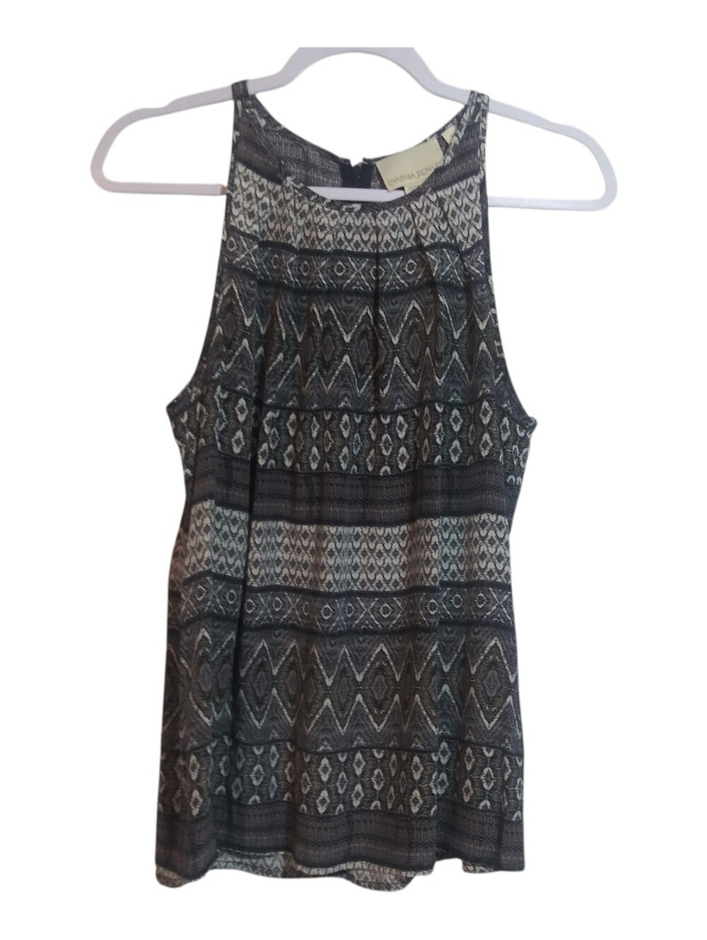 Cynthia Rowley Black & White Geometric Silk Halter Tank Neutral Lightweight Sz S